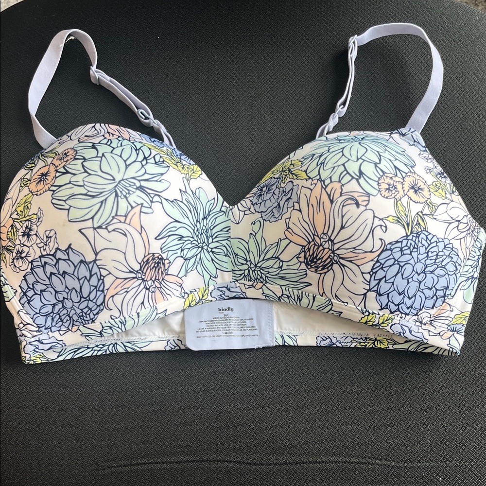 Floral Print Bra - Cream and Blue